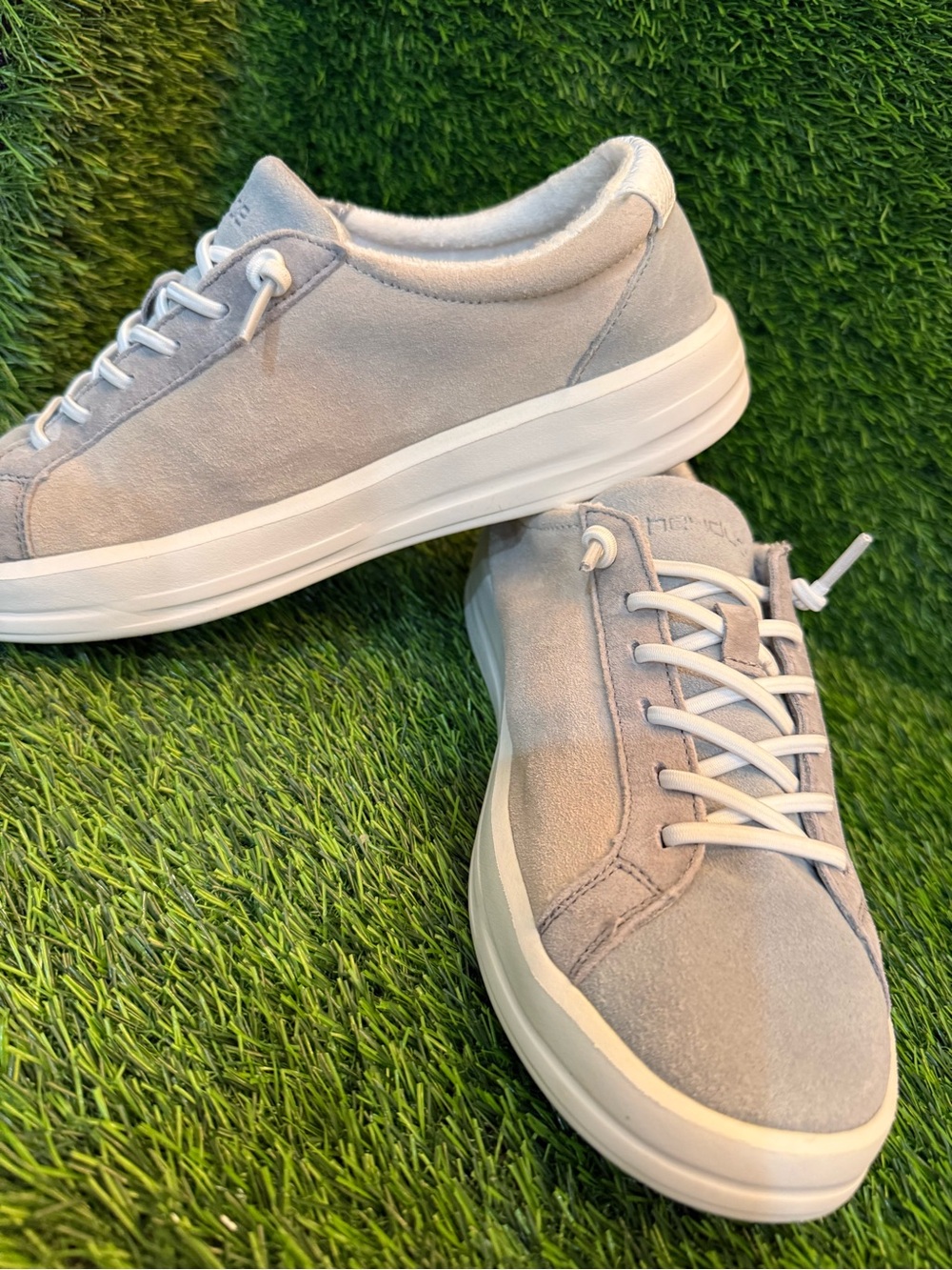 Hey Dude Men's grey/taupe/blue Suede Low-Top Sneakers very clean size 9